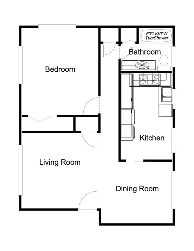1-Bedroom, 1-Bathroom (2) floor plan
